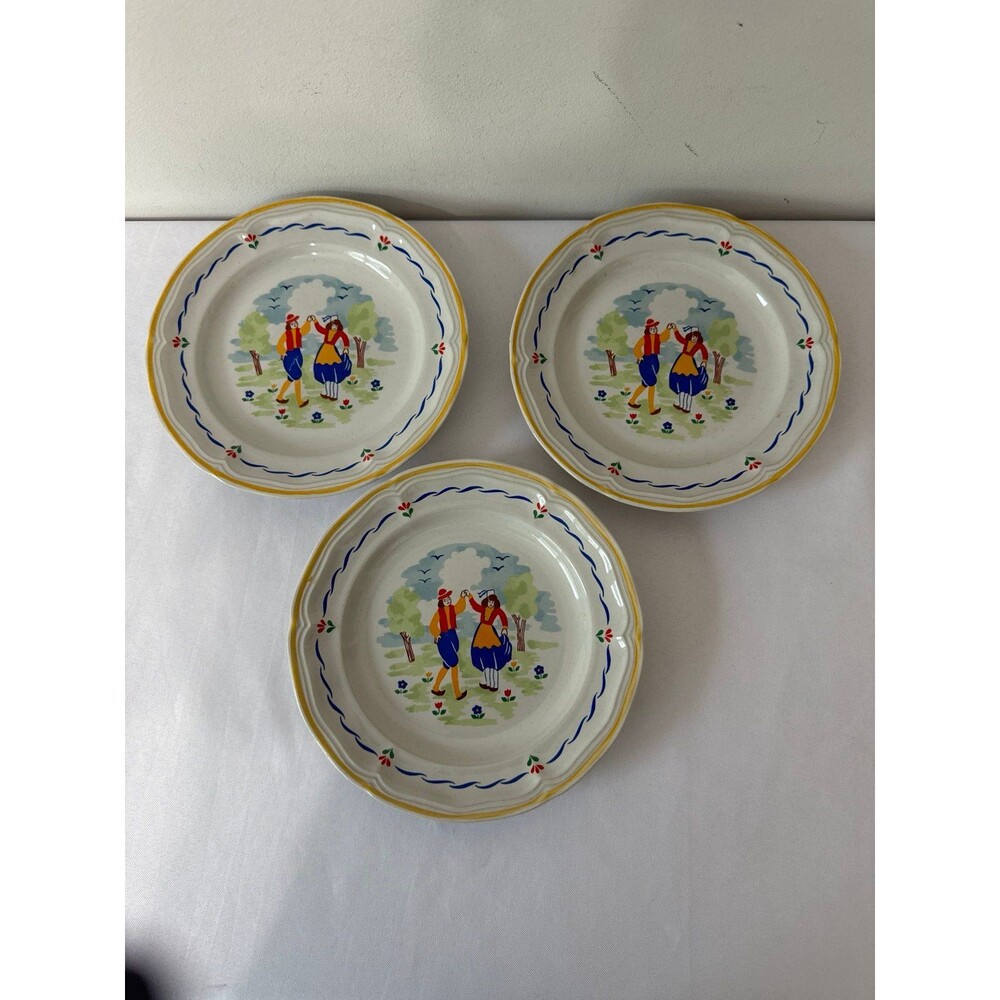 NEWCOR FOLKLORE  VINTAGE JAPAN SALAD PLATES set of 3